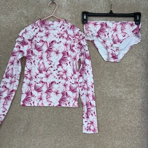 Janie and Jack Swimsuit Girls Size 10 Pink 2 Piece Rash Guard Long Sleeve Floral